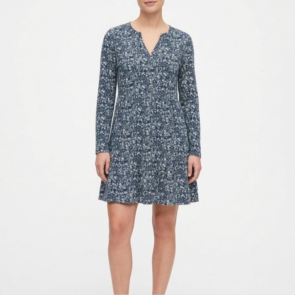 ​Pact Organic Cotton Ditsy Floral Long Sleeve Mini Dress Green White L Cottage